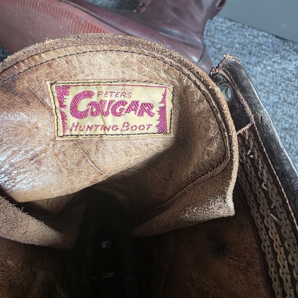 Men's Vintage Brown Leather Hunting Boots - Picture 5 of 6
